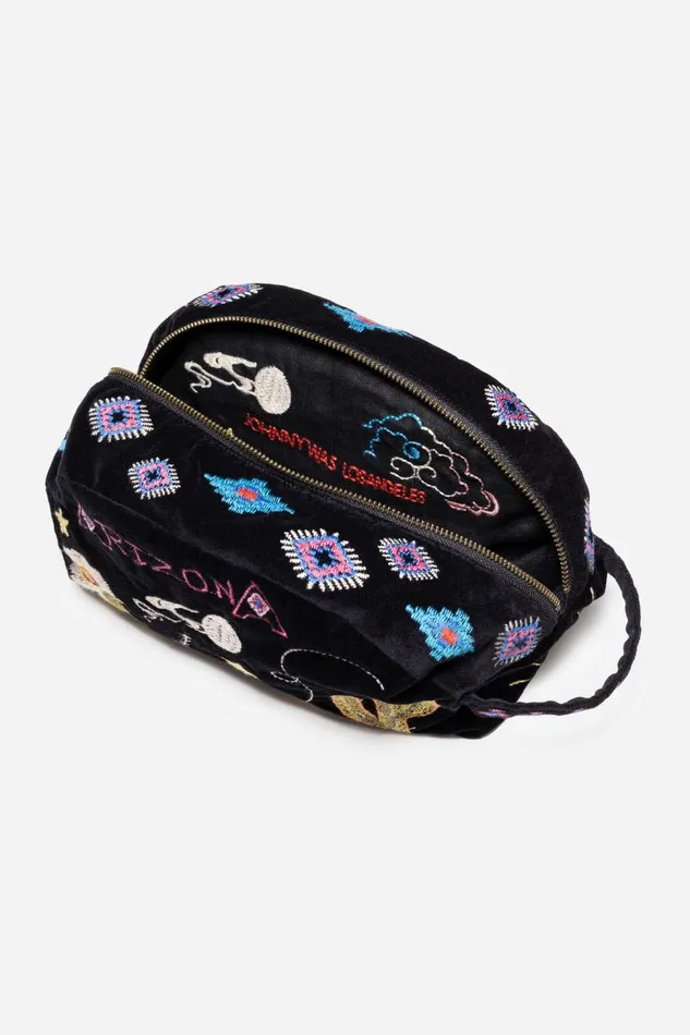 Women Handbags Johnny Was ARIZONA COTTON VELVET MAKEUP BAG Black Women Handbags Johnny Was ARIZONA COTTON VELVET MAKEUP BAG Black