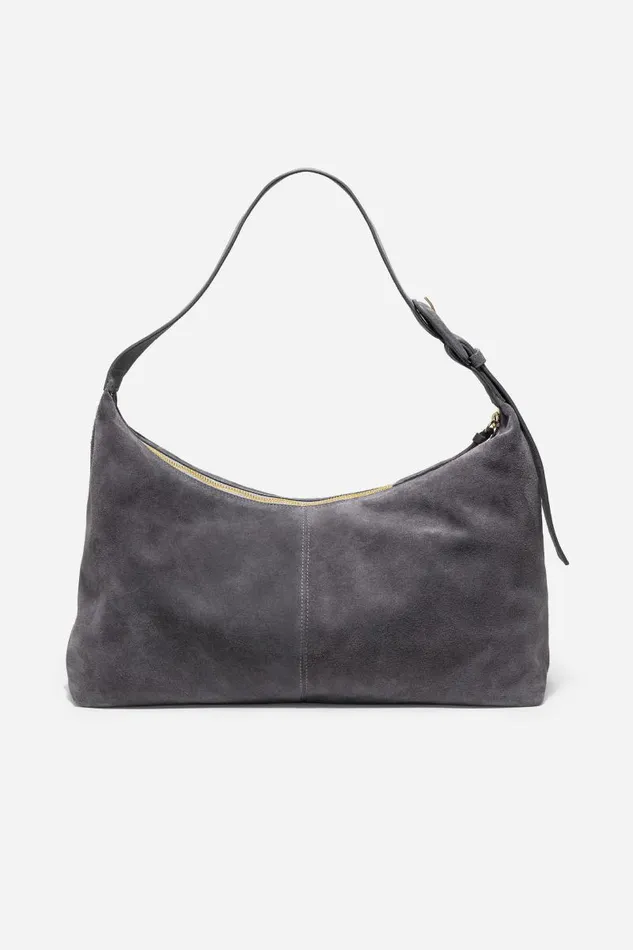 Women Handbags Johnny Was SLOUCHY BUCKLE ITALIAN SUEDE BAG Charcoal