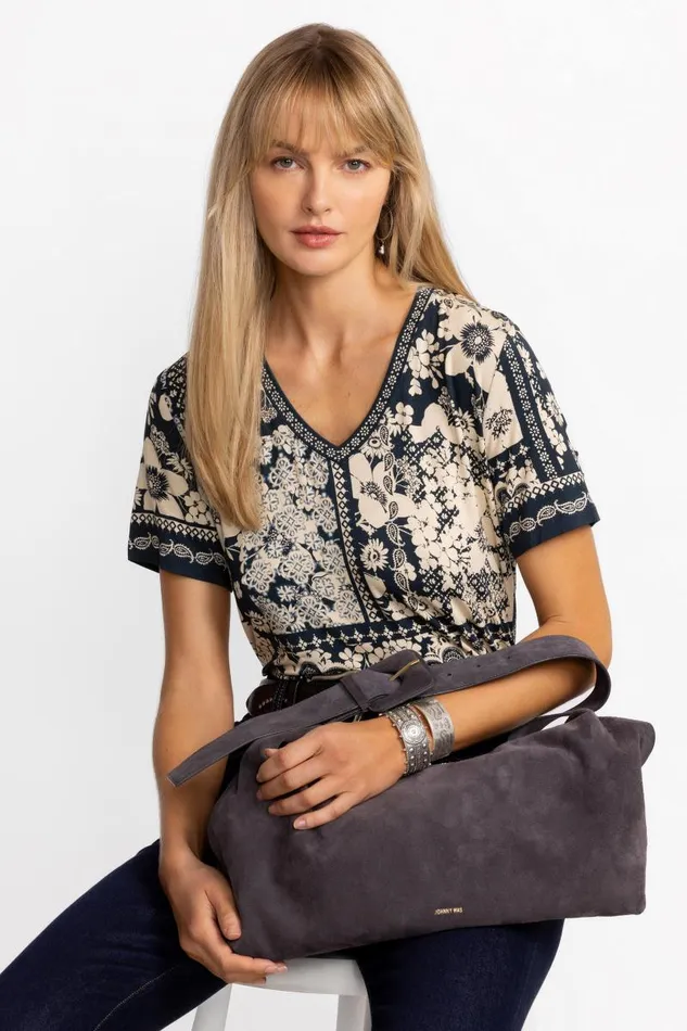Women Handbags Johnny Was SLOUCHY BUCKLE ITALIAN SUEDE BAG Charcoal Women Handbags Johnny Was SLOUCHY BUCKLE ITALIAN SUEDE BAG Charcoal