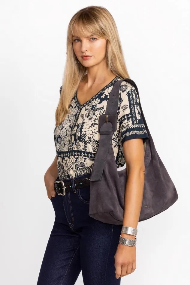 Women Handbags Johnny Was SLOUCHY BUCKLE ITALIAN SUEDE BAG Charcoal Women Handbags Johnny Was SLOUCHY BUCKLE ITALIAN SUEDE BAG Charcoal