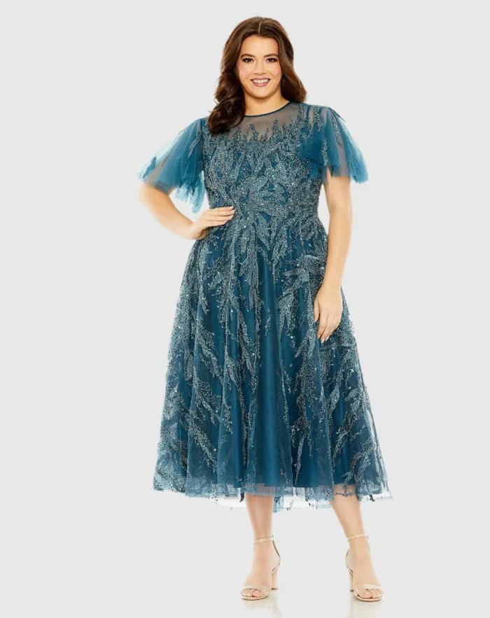 Women High Neck Flutter Sleeve A Line Embellished Dress Plum Plus Size Dresses Mac Duggal Women High Neck Flutter Sleeve A Line Embellished Dress Plum Plus Size Dresses Mac Duggal