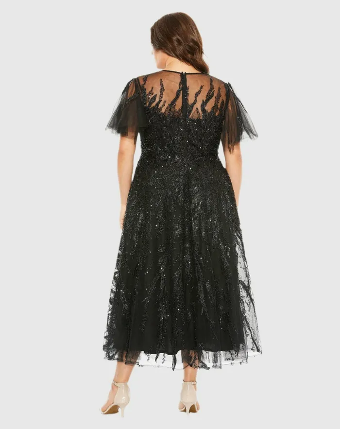 Women High Neck Flutter Sleeve A Line Embellished Dress Plum Plus Size Dresses Mac Duggal Women High Neck Flutter Sleeve A Line Embellished Dress Plum Plus Size Dresses Mac Duggal