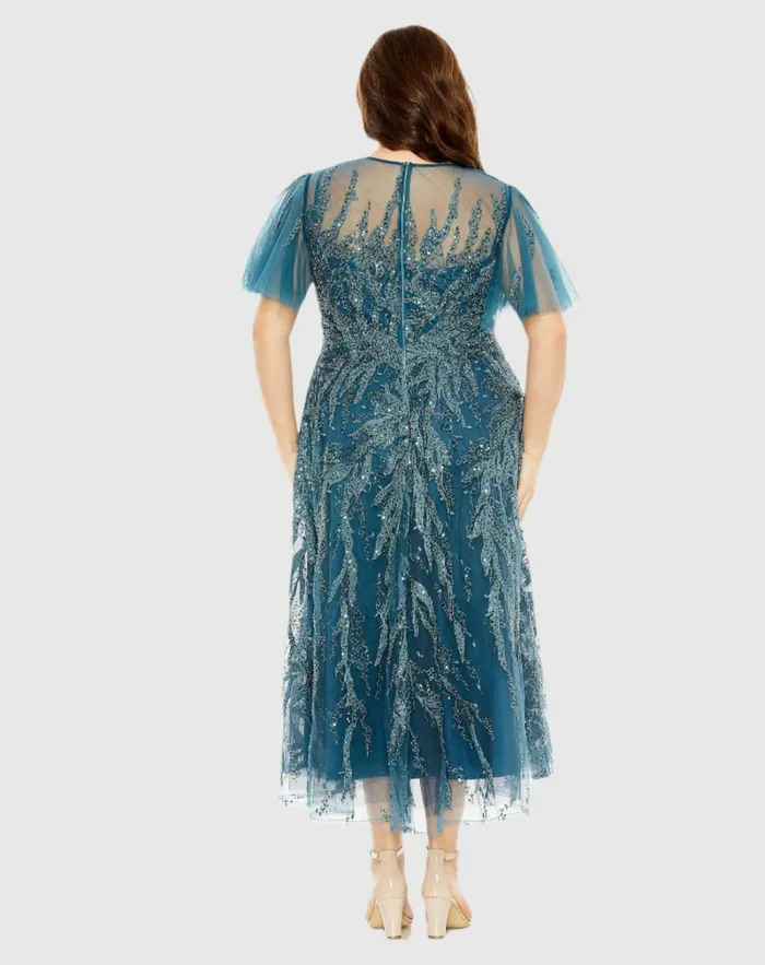 Women High Neck Flutter Sleeve A Line Embellished Dress Plum Plus Size Dresses Mac Duggal Women High Neck Flutter Sleeve A Line Embellished Dress Plum Plus Size Dresses Mac Duggal