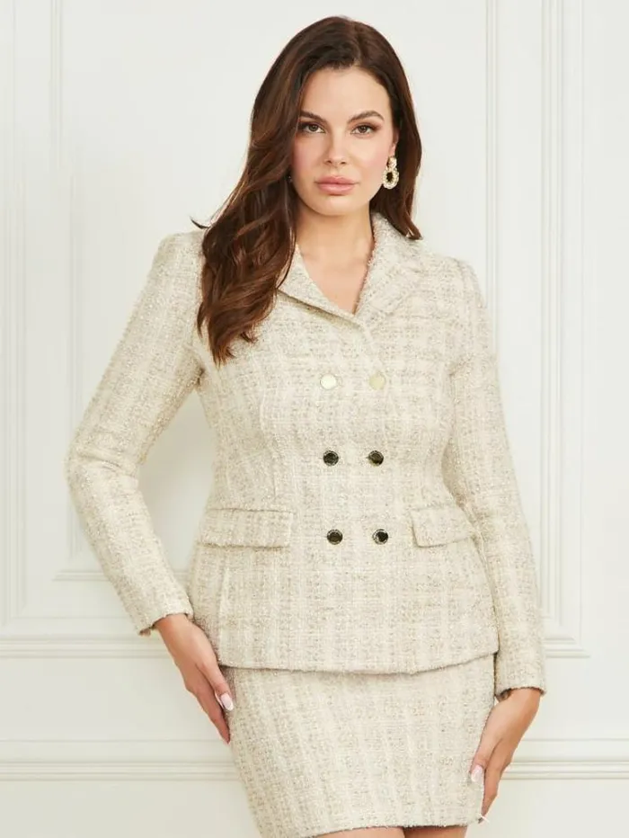 Women Jackets Marciano Angelica Tweed Blazer Tallulha White And Gold
