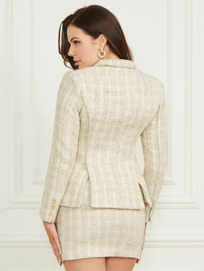 Women Jackets Marciano Angelica Tweed Blazer Tallulha White And Gold Women Jackets Marciano Angelica Tweed Blazer Tallulha White And Gold