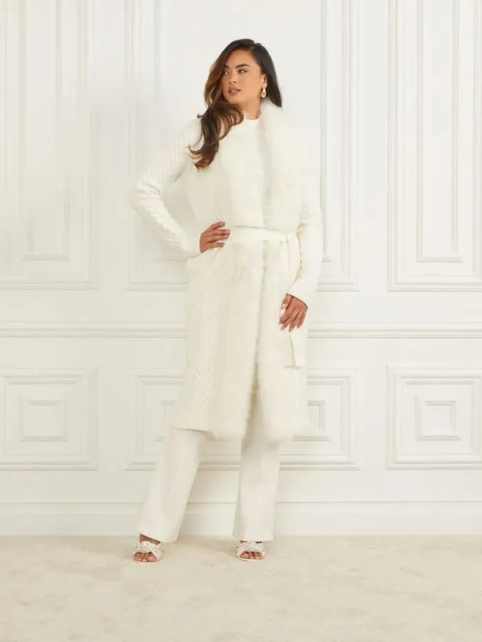 Women Jackets Marciano Paula FauxFur Long Cardigan Sweater Pale Pearl