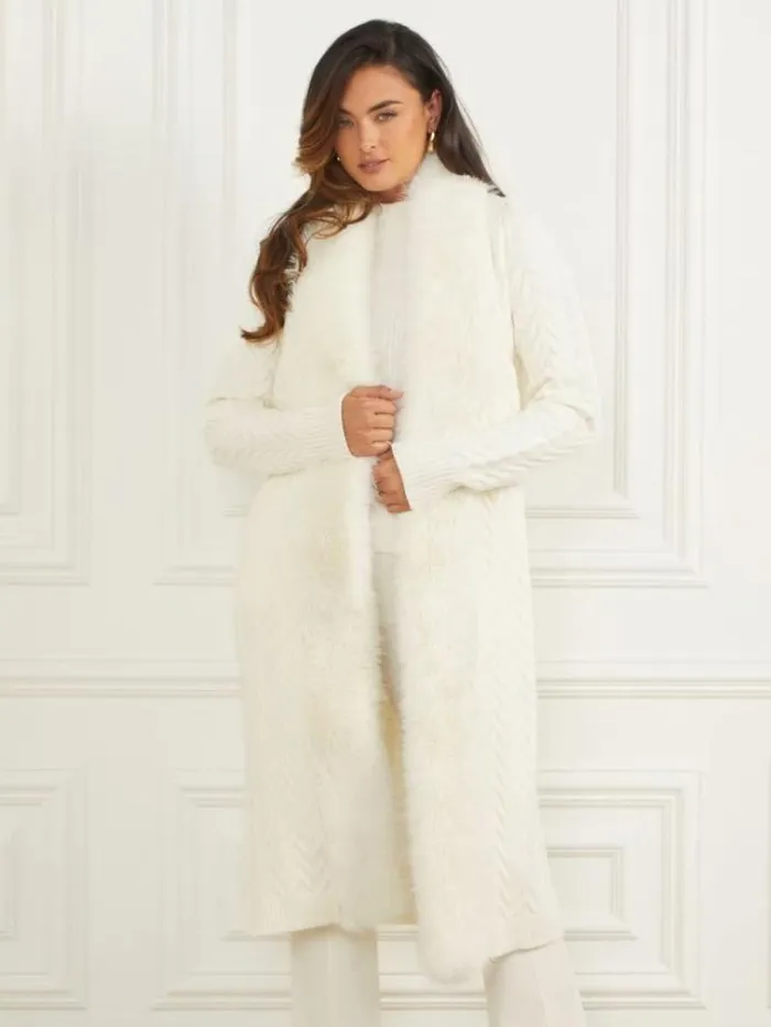 Women Jackets Marciano Paula FauxFur Long Cardigan Sweater Pale Pearl Women Jackets Marciano Paula FauxFur Long Cardigan Sweater Pale Pearl