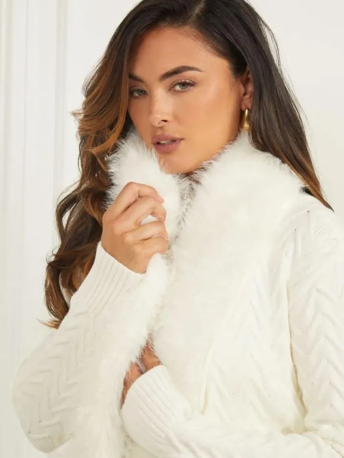 Women Jackets Marciano Paula FauxFur Long Cardigan Sweater Pale Pearl Women Jackets Marciano Paula FauxFur Long Cardigan Sweater Pale Pearl