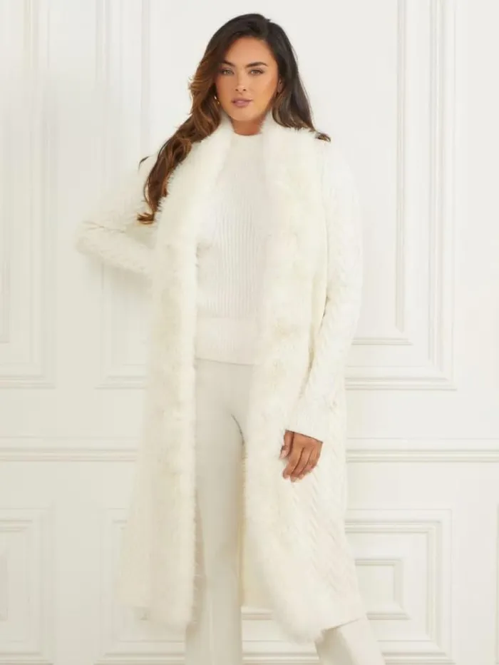 Women Jackets Marciano Paula FauxFur Long Cardigan Sweater Pale Pearl Women Jackets Marciano Paula FauxFur Long Cardigan Sweater Pale Pearl