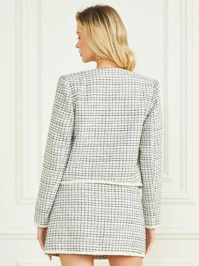 Women Jackets Marciano Provence Tweed Blazer White And Black Tweed Women Jackets Marciano Provence Tweed Blazer White And Black Tweed