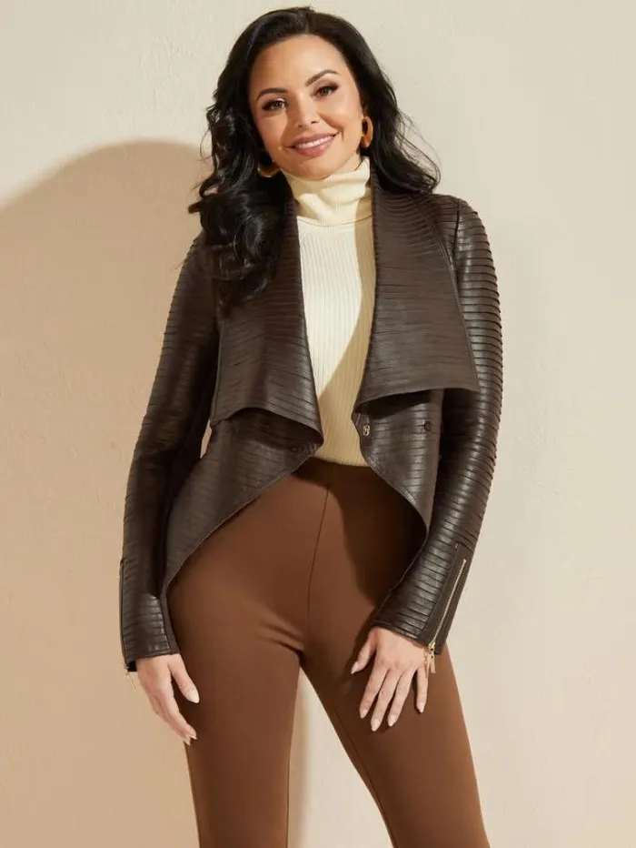 Women Jackets Marciano Shayna Drape Leather Jacket Burnt Wood Multi