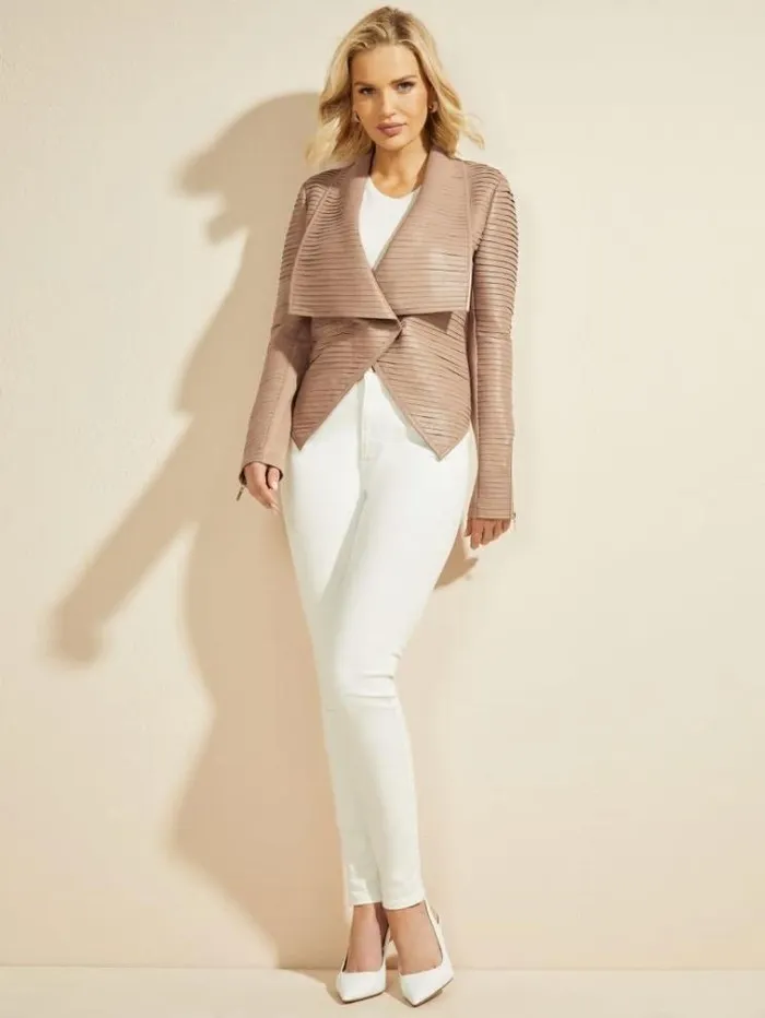 Women Jackets Marciano Shayna Drape Leather Jacket Shiitake Brown Women Jackets Marciano Shayna Drape Leather Jacket Shiitake Brown