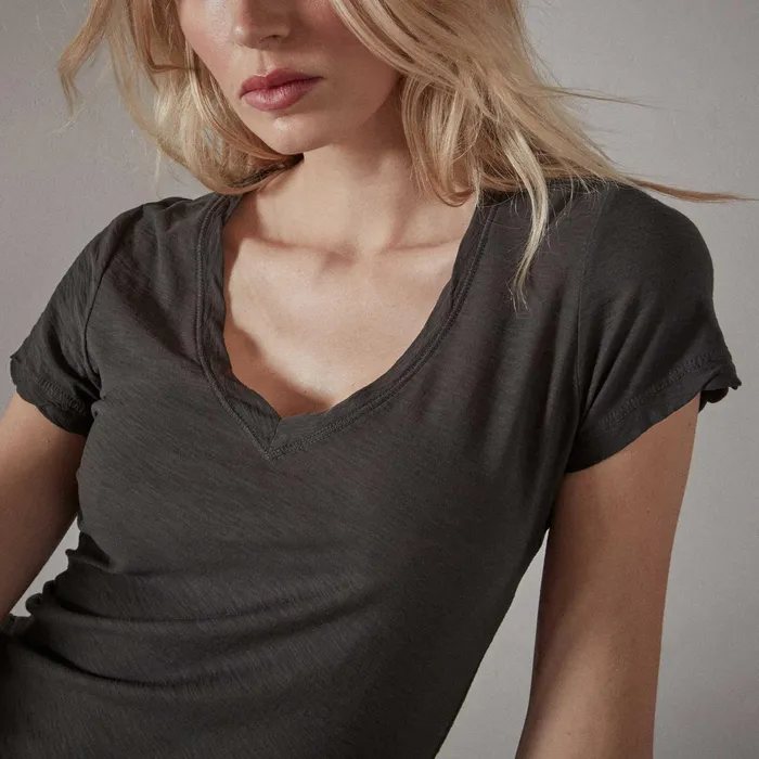WOMEN James Perse CLASSICS Sheer Slub Casual V Neck Carbon