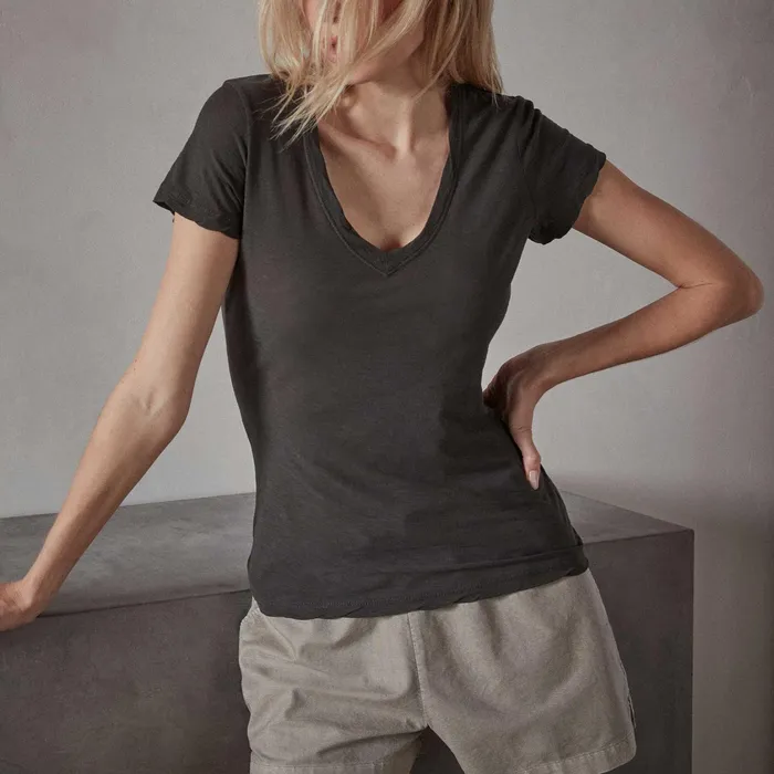 WOMEN James Perse CLASSICS Sheer Slub Casual V Neck Carbon