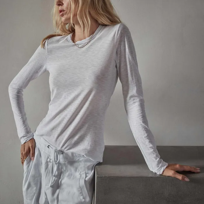 WOMEN James Perse CLASSICS Sheer Slub Long Sleeve Crew White