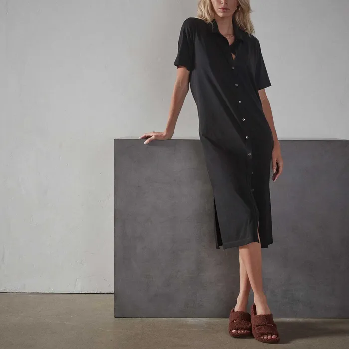 WOMEN James Perse DRESSESJUMPSUITS Clean Finished Jersey Camp Dress Black