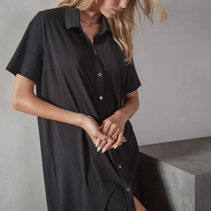 WOMEN James Perse DRESSESJUMPSUITS Clean Finished Jersey Camp Dress Black