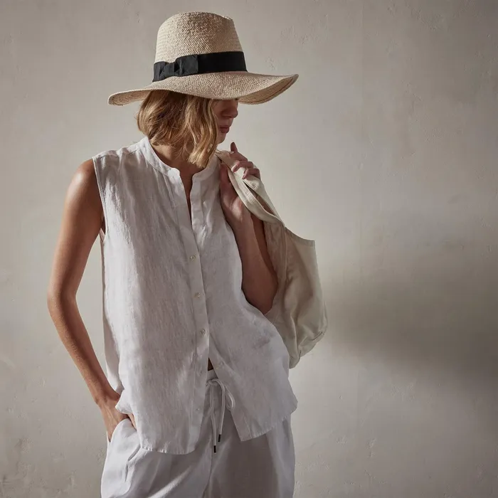 WOMEN James Perse LOS ANGELES COLLECTION Sleeveless Linen Shirt White