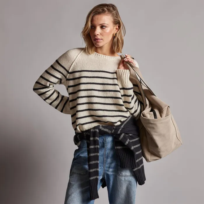 WOMEN James Perse SWEATERS Nautical Stripe Cashmere Sweater Ivoryblack