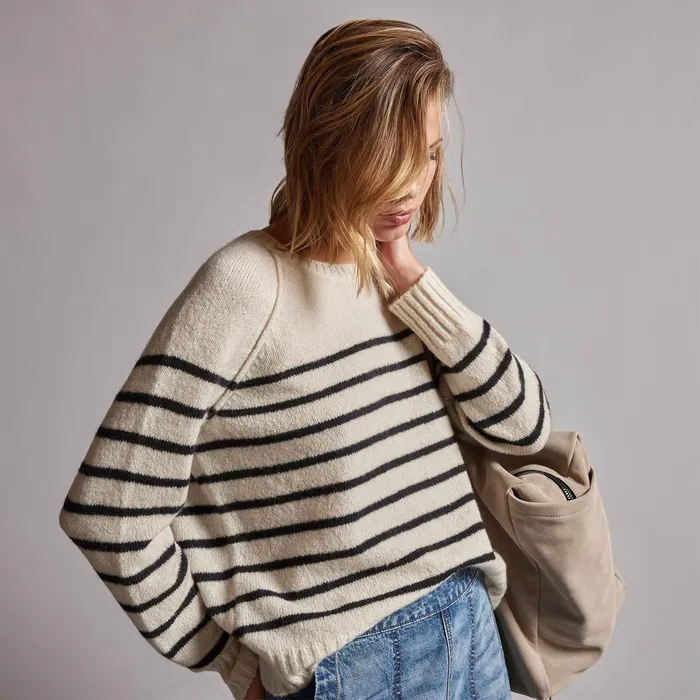 WOMEN James Perse SWEATERS Nautical Stripe Cashmere Sweater Ivoryblack