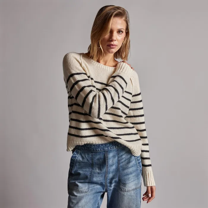 WOMEN James Perse SWEATERS Nautical Stripe Cashmere Sweater Ivoryblack