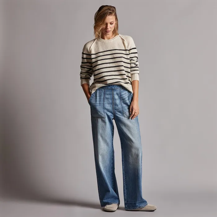 WOMEN James Perse SWEATERS Nautical Stripe Cashmere Sweater Ivoryblack