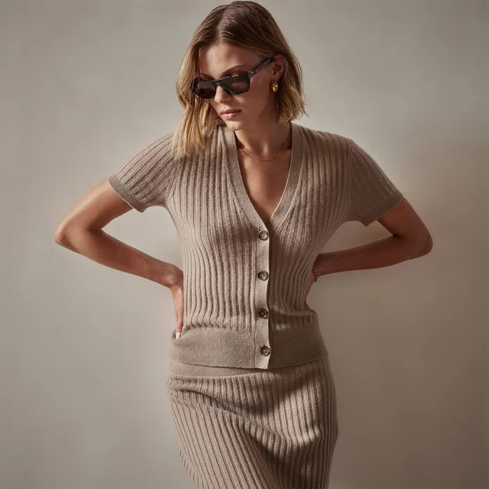 WOMEN James Perse SWEATERS Ribbed Cashmere Cardigan Mocha