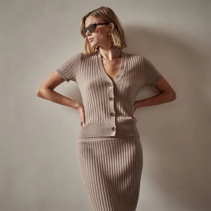 WOMEN James Perse SWEATERS Ribbed Cashmere Cardigan Mocha