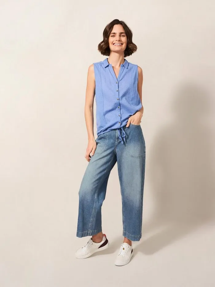 Women JEANS White Stuff Tia Wide Leg Crop Jeans Light Denim