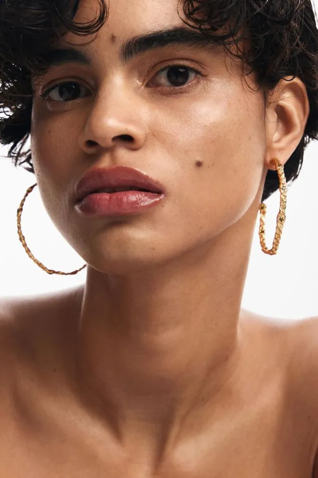 Women Jewellery Desigual Zalio Goldplated Braided Hoop Earrings
