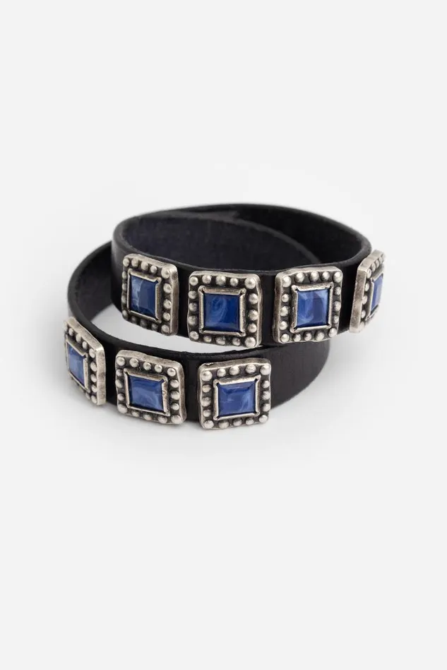 Women Jewelry Johnny Was OCEANO ITALIAN LEATHER WRAP BRACELET Black