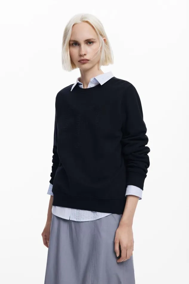 Women Jumpers Desigual Strass Logo Sweatshirt