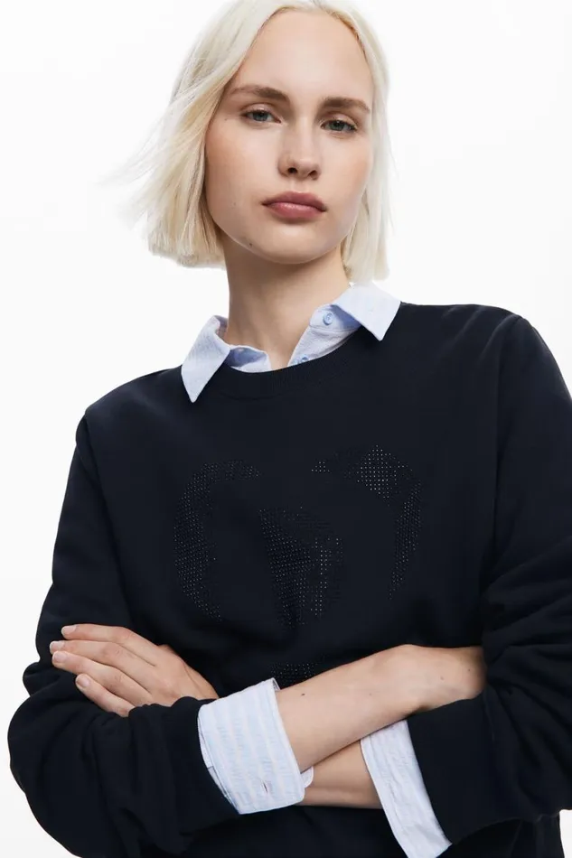 Women Jumpers Desigual Strass Logo Sweatshirt