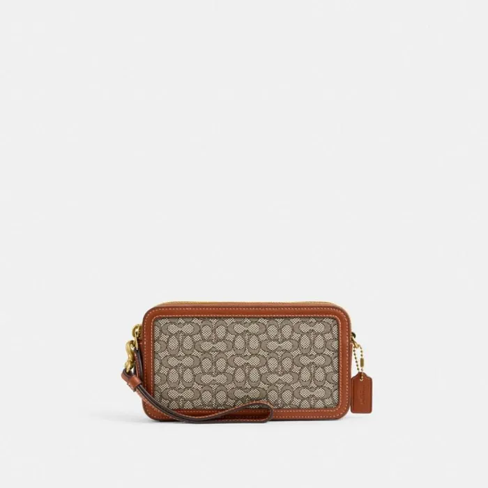 Women Kira Crossbody In Micro Signature Jacquard Brasscocoa Burnished Amb Coach Crossbody Wallets
