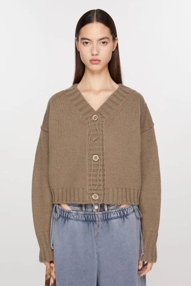 Women Knit Cardigan Mud Brown Acne Studios Knitwear
