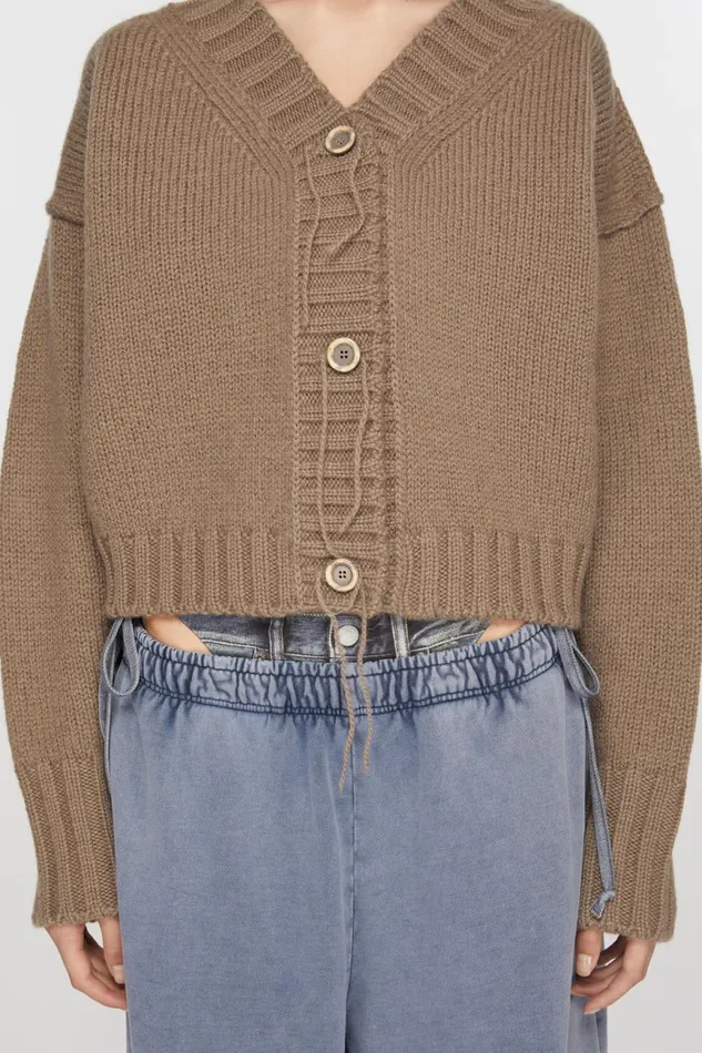 Women Knit Cardigan Mud Brown Acne Studios Knitwear