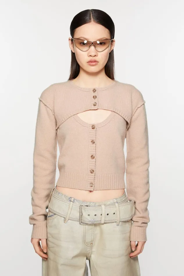 Women Knit Tank Top Cardigan Set Dusty Pink Acne Studios Knitwear