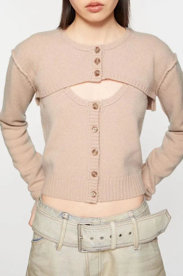 Women Knit Tank Top Cardigan Set Dusty Pink Acne Studios Knitwear