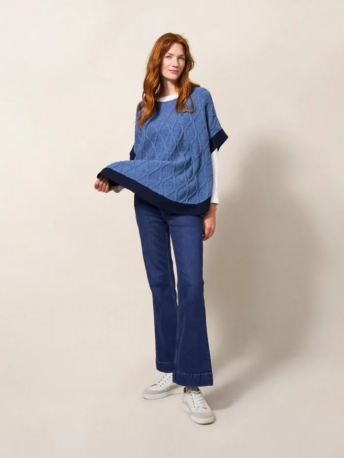 Women KNITWEAR White Stuff Fern Knitted Casual Poncho Mid Blue