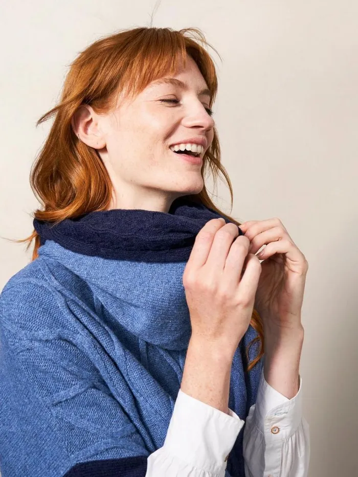 Women KNITWEAR White Stuff Fern Knitted Casual Poncho Mid Blue Women KNITWEAR White Stuff Fern Knitted Casual Poncho Mid Blue
