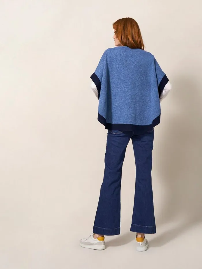 Women KNITWEAR White Stuff Fern Knitted Casual Poncho Mid Blue Women KNITWEAR White Stuff Fern Knitted Casual Poncho Mid Blue