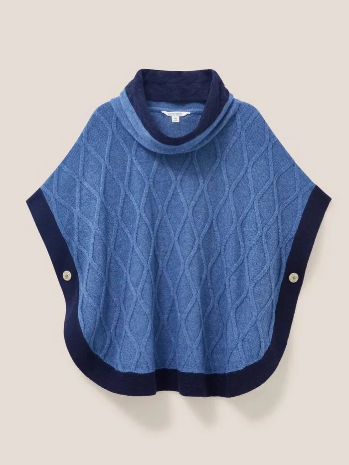 Women KNITWEAR White Stuff Fern Knitted Casual Poncho Mid Blue Women KNITWEAR White Stuff Fern Knitted Casual Poncho Mid Blue