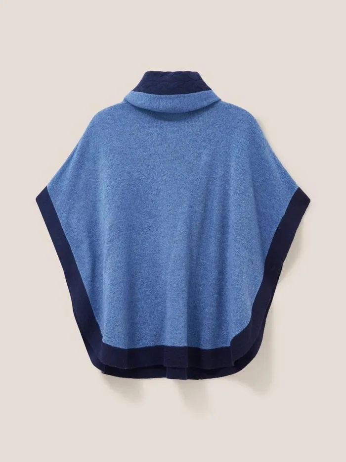 Women KNITWEAR White Stuff Fern Knitted Casual Poncho Mid Blue Women KNITWEAR White Stuff Fern Knitted Casual Poncho Mid Blue