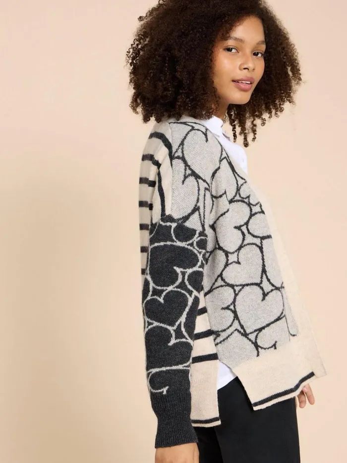 Women KNITWEAR White Stuff HARRIET HEART CARDIGAN Natural Multi Women KNITWEAR White Stuff HARRIET HEART CARDIGAN Natural Multi