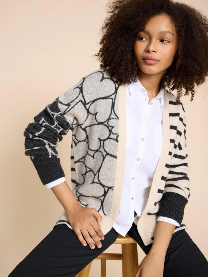 Women KNITWEAR White Stuff HARRIET HEART CARDIGAN Natural Multi Women KNITWEAR White Stuff HARRIET HEART CARDIGAN Natural Multi