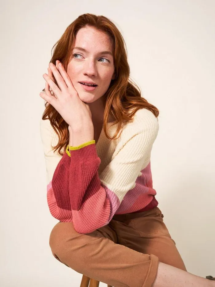 Women KNITWEAR White Stuff JENNIE RIB JUMPER Pink Multi