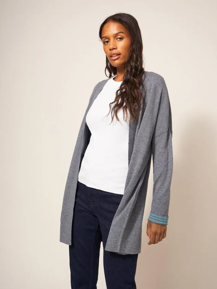 Women KNITWEAR White Stuff LAURA LONGLINE CARDI Grey Marl Women KNITWEAR White Stuff LAURA LONGLINE CARDI Grey Marl