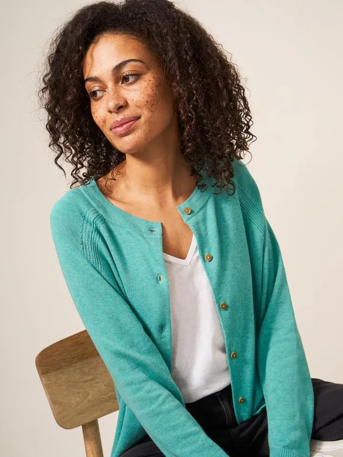 Women KNITWEAR White Stuff Lulu Crew Neck Cardigan Mid Teal Women KNITWEAR White Stuff Lulu Crew Neck Cardigan Mid Teal
