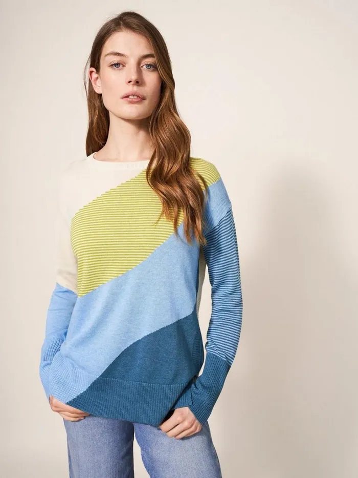Women KNITWEAR White Stuff OLIVE ABSTRACT JUMPER Blue Multi