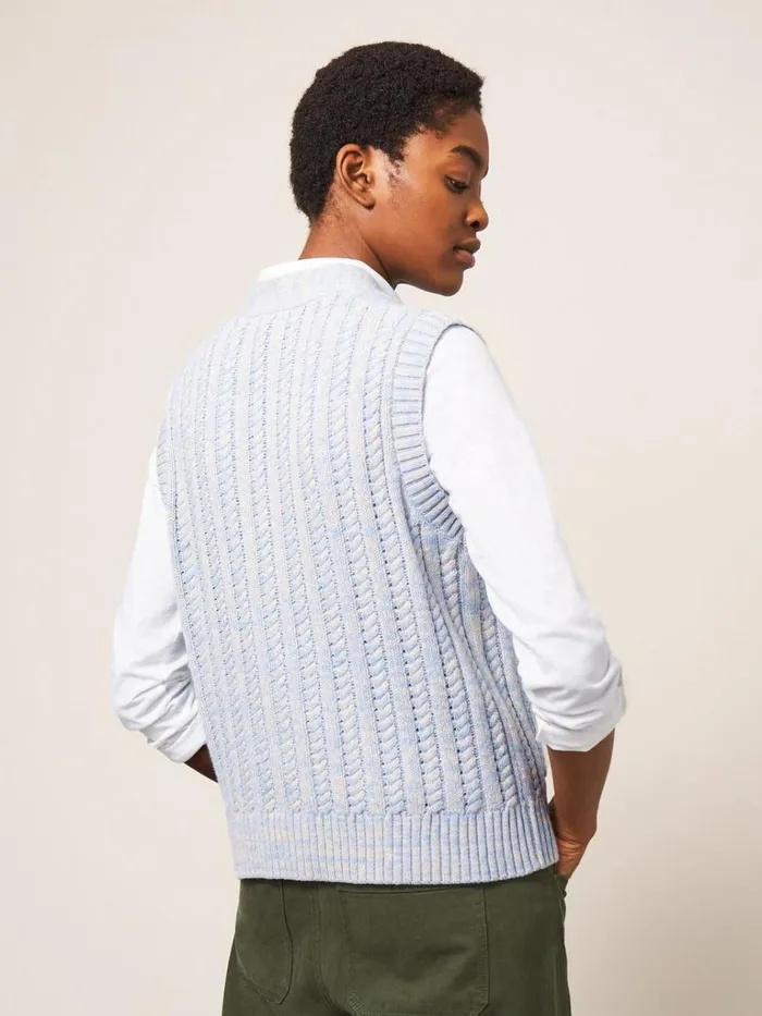 Women KNITWEAR White Stuff SLEEVELESS CABLE CARDI Blue Multi Women KNITWEAR White Stuff SLEEVELESS CABLE CARDI Blue Multi